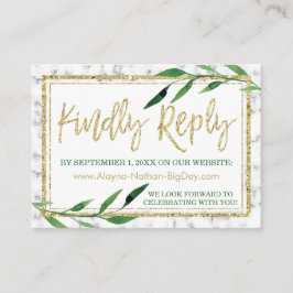 Golden Marble Wedding RSVP Kaart, groen Informatiekaartje