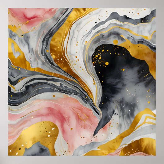 Golden Marble Whirls Poster (Voorkant)