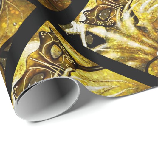 Golden Mardi Gras maskerpapier Cadeaupapier (Rol Hoek)