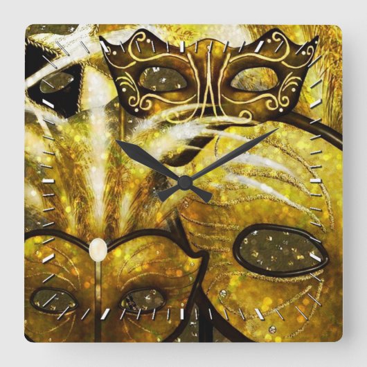 Golden Mardi Gras maskers muur klok (Voorkant)