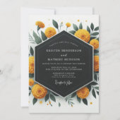Golden Marigold Botanical Romance Wedding Kaart (Voorkant)