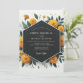 Golden Marigold Botanical Romance Wedding Kaart (Staand voorkant)