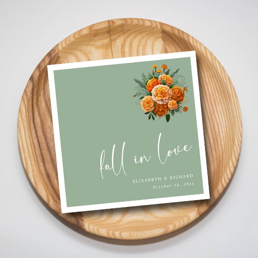 Golden Marigold Elegantie: Moderne Wijze Bruiloft Servet