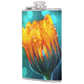 Golden Marigold op Blauwgroen Bokeh Heupfles (Links)