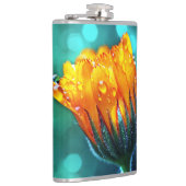 Golden Marigold op Blauwgroen Bokeh Heupfles (Rechts)