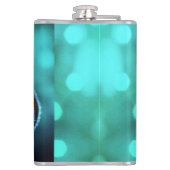 Golden Marigold op Blauwgroen Bokeh Heupfles (Achterkant)