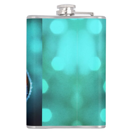 Golden Marigold op Blauwgroen Bokeh Heupfles (Achterkant)