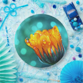 Golden Marigold op Blauwgroen Bokeh Papieren Bordje (Feest)