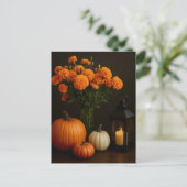 Golden Marigolds Pumpkin Glow Candlelight Postcard Briefkaart (Staand voorkant)