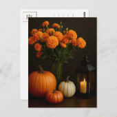 Golden Marigolds Pumpkin Glow Candlelight Postcard Briefkaart (Voorkant / Achterkant)
