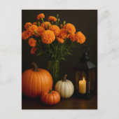 Golden Marigolds Pumpkin Glow Candlelight Postcard Briefkaart (Voorkant)