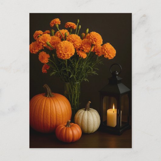 Golden Marigolds Pumpkin Glow Candlelight Postcard Briefkaart (Voorkant)