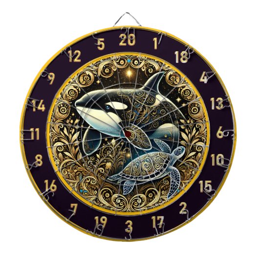 Golden Marine Life Killer Whale Art Dartbord (Voorkant)