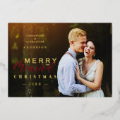 Golden Married & Merry Newlyweds Photo Christmas Folie Feestdagenkaart (Voorkant)
