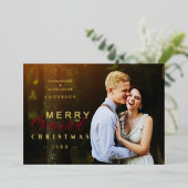 Golden Married & Merry Newlyweds Photo Christmas Folie Feestdagenkaart (Staand Voorkant)