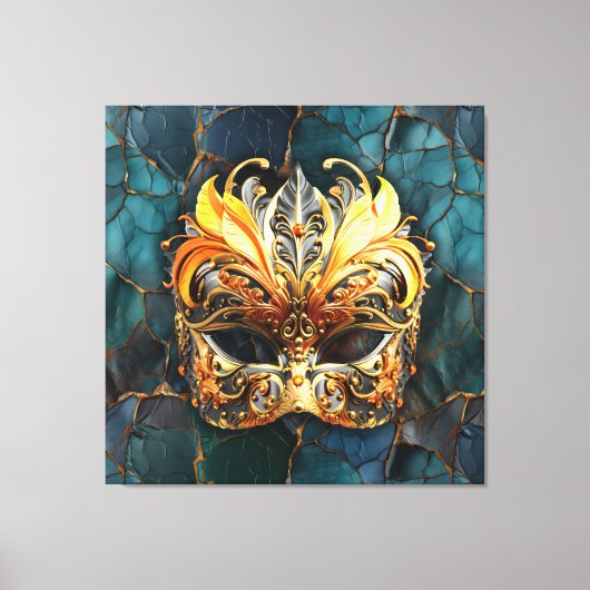 Golden Mask op Blauwgroen aderen achtergrond Canvas Afdruk (Voorkant)