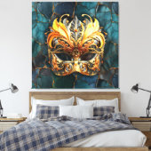 Golden Mask op Blauwgroen aderen achtergrond Canvas Afdruk (Insitu (Slaapkamer))