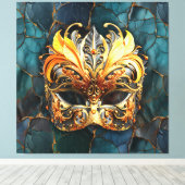Golden Mask op Blauwgroen aderen achtergrond Canvas Afdruk (Insitu (Houten vloer))