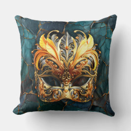 Golden Mask op Blauwgroen Vains achtergrond Kussen
