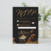 Golden Mask Wedding RSVP-kaart RSVP Kaartje (Staand voorkant)