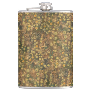 Golden Meadow, abstract bloempatroon olijfgroen Heupfles