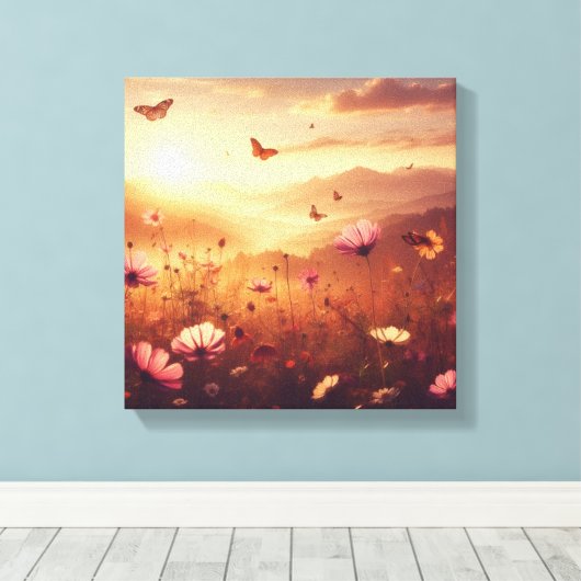 Golden Meadow Bliss with Wildflowers – Canvas Art (Insitu (Houten vloer))