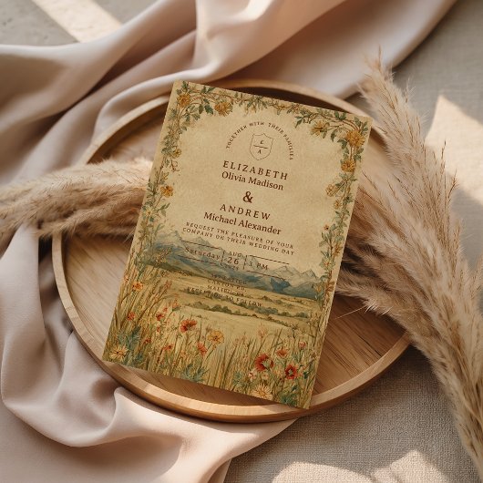 Golden Meadow Mountain Wedding Kaart