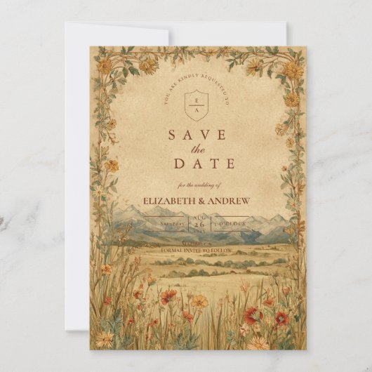 Golden Meadow Mountain Wedding Save The Date (Voorkant)