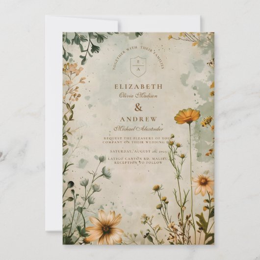 Golden Meadow Wildflower Wedding Kaart (Voorkant)