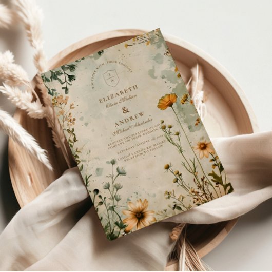 Golden Meadow Wildflower Wedding Kaart