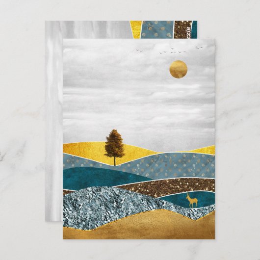 Golden Meadow with Tree and Deer Briefkaart (Voorkant / Achterkant)