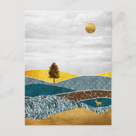 Golden Meadow with Tree and Deer Briefkaart