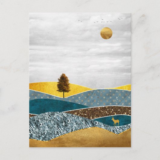 Golden Meadow with Tree and Deer Briefkaart (Voorkant)