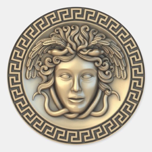 Golden Medusa 3D Gorgon Ronde Sticker (Voorkant)