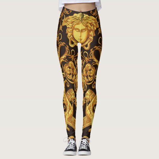 Golden Medusa met Baroque Ornaments Leggings (Voorkant)