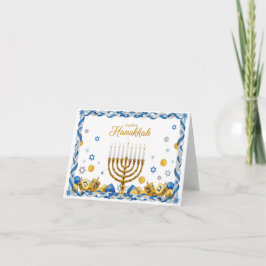 Golden Menorah & Dreidel — Happy Hanukkah Card Bedankkaart
