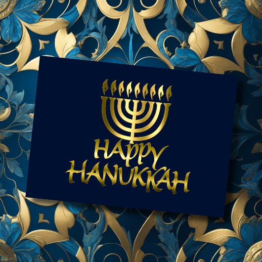 Golden Menorah Flames Happy Hanukkah-Kaart