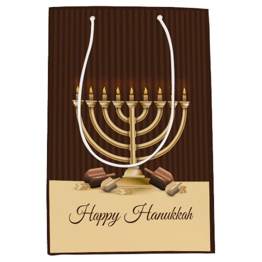 Golden Menorah Hanukkah Medium Cadeauzakje (Voorkant)