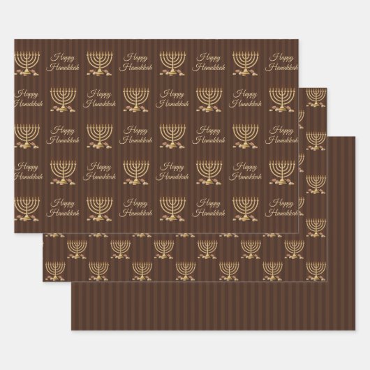 Golden Menorah Hanukkah Stripes Inpakpapier Vel (Set)