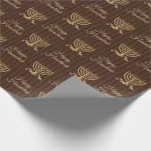 Golden Menorah Happy Hanukkah Verticale Stripes Cadeaupapier (Hoek)
