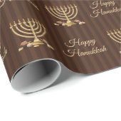 Golden Menorah Happy Hanukkah Verticale Stripes Cadeaupapier (Rol Hoek)