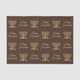 Golden Menorah Happy Hanukkah Verticale Stripes Tissuepapier