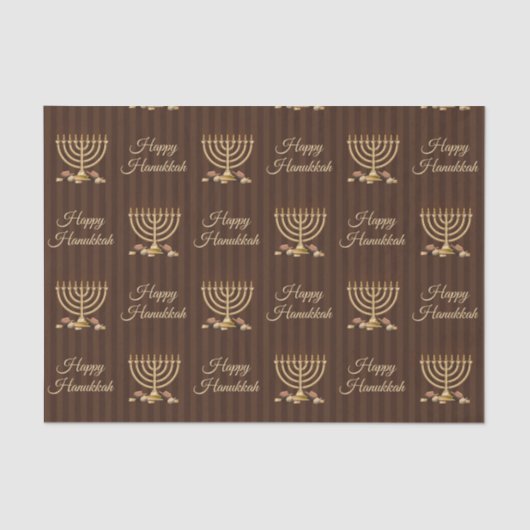 Golden Menorah Happy Hanukkah Verticale Stripes Tissuepapier (Voorkant)