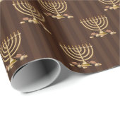 Golden Menorah Vertical Brown Stripes Cadeaupapier (Rol Hoek)