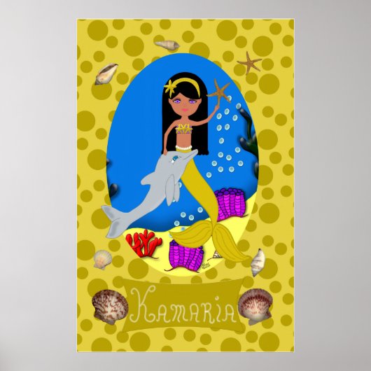 Golden Mermaid en Dolphin Print (Voorkant)