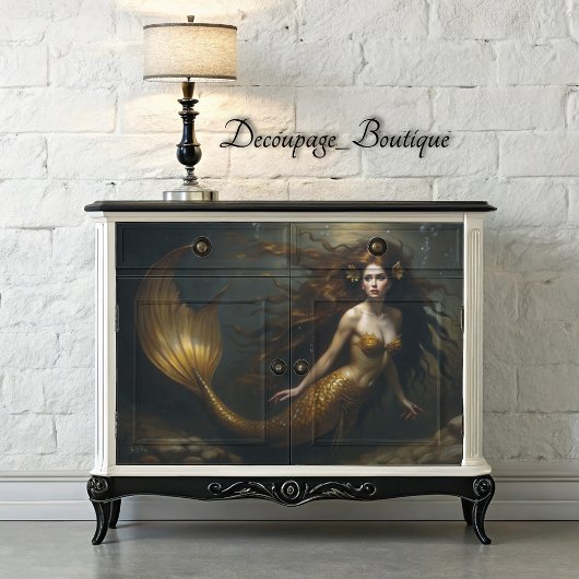 Golden Mermaid Fantasy - Ocean Theme Decoupage Tissuepapier