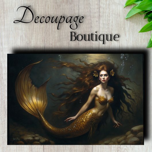 Golden Mermaid Fantasy - Ocean Theme Decoupage Tissuepapier