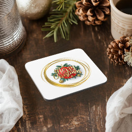 Golden Merry Christmas Hard plastic coaster Bier Onderzetter