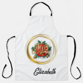 Golden Merry Christmas Personalized Apron Schort (Voorkant)