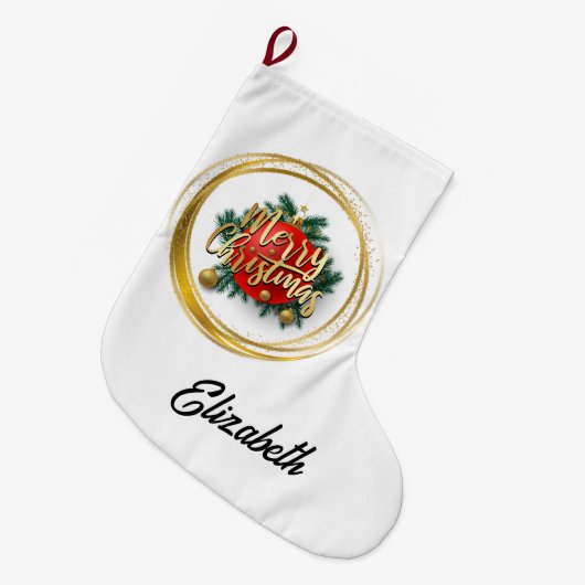 Golden Merry Christmas Personalized Stocking Grote Kerstsok (Voorkant (Hangend))